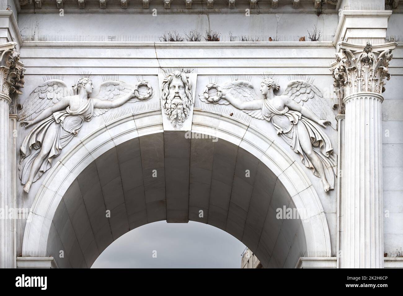 Detail of sculpture on the Marble Arch, at the junction of Park Lane and Oxford Street, London, England. Stock Photo