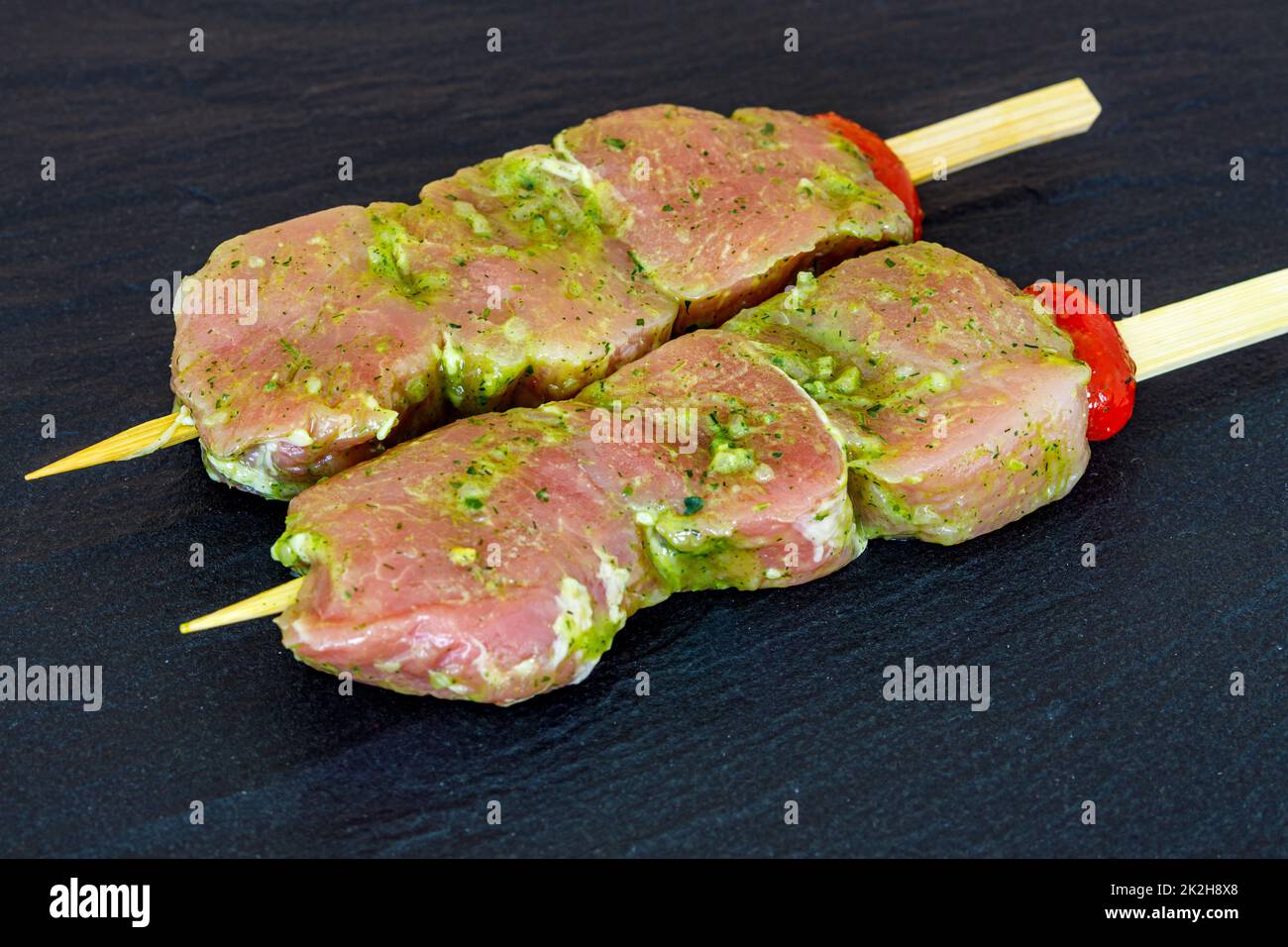 Bbq marinaded pork skewer Stock Photo Alamy