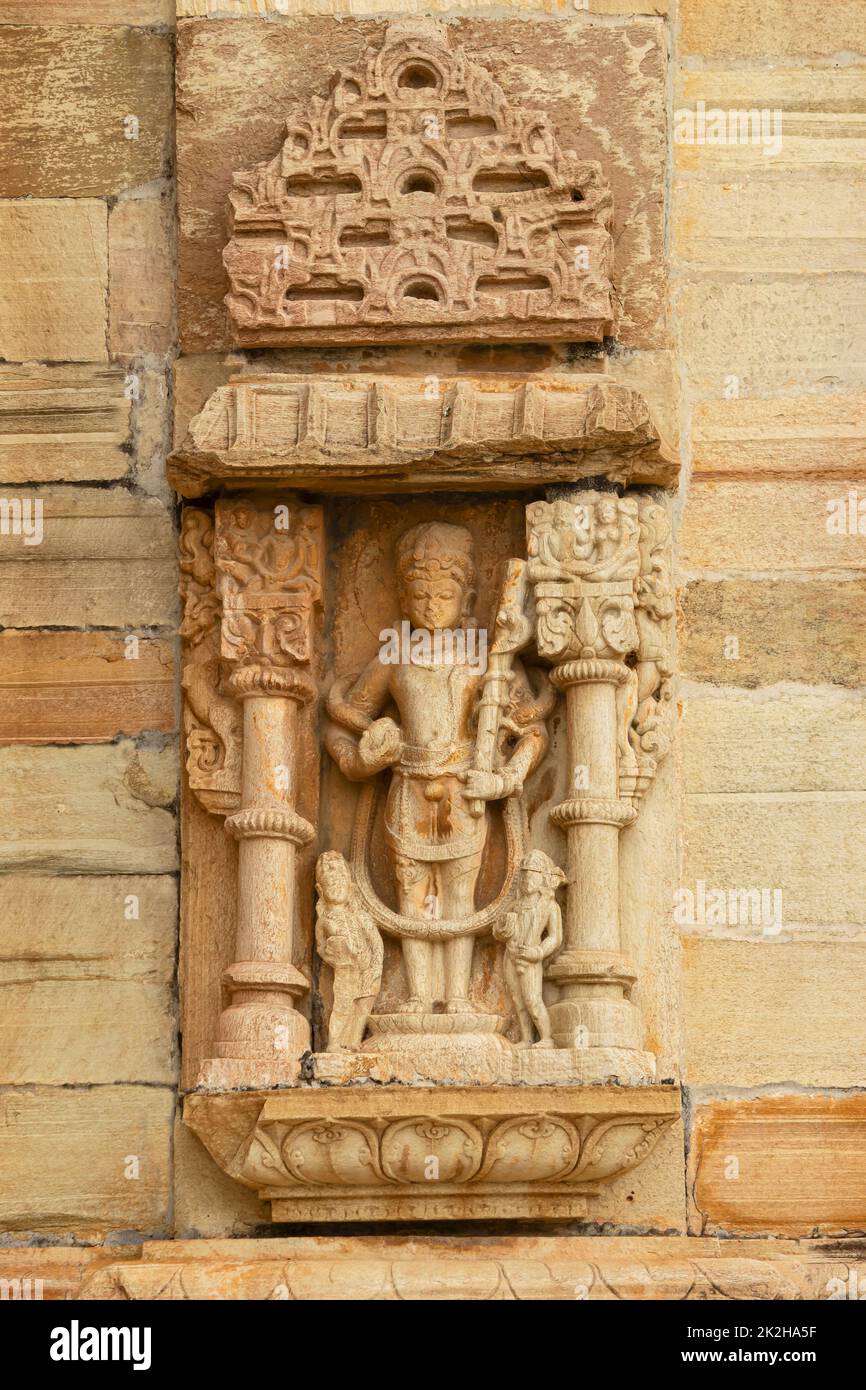 Sculpture of Balrama on the Kumbha Shyam Temple, Chittorgarh Fort, Fort built by a local Mori Rajput ruler Chitrangada Mori, Chittorgarh, Rajasthan, I Stock Photo