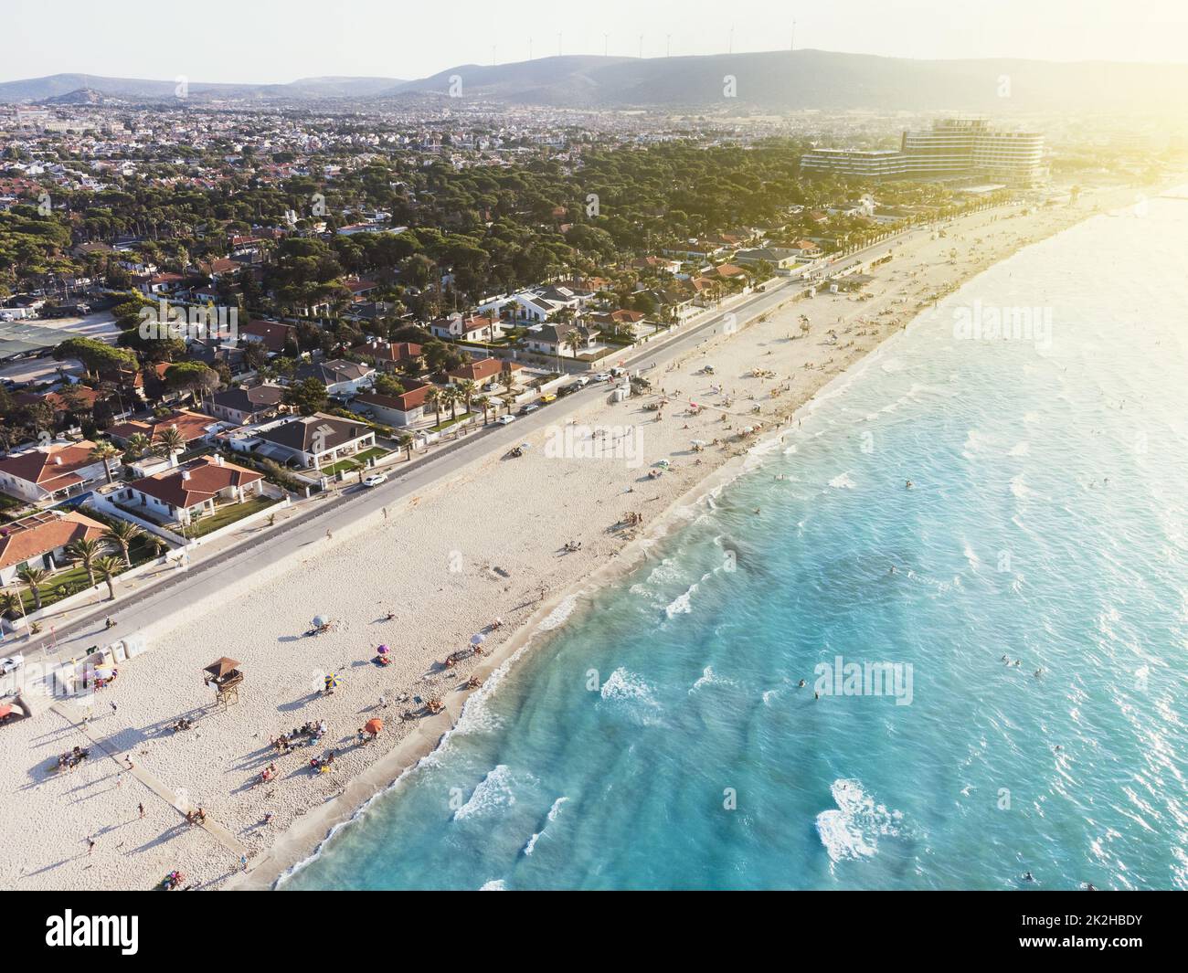 Izmir, Turkey - August 17, 2022: Aerial drone photo of the Ilica beach ...