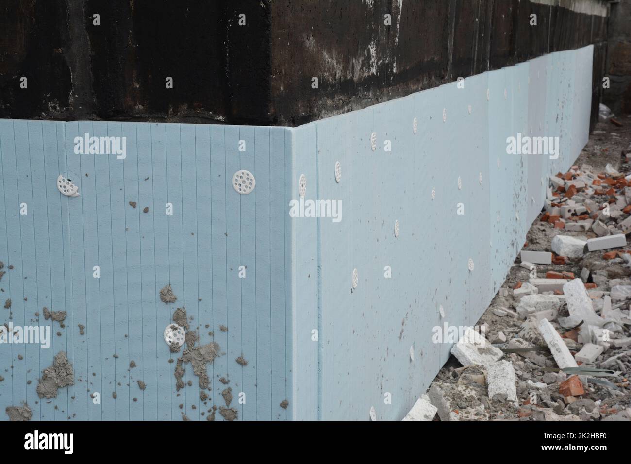 Basement rigid insulation details with damp proofing photo. House