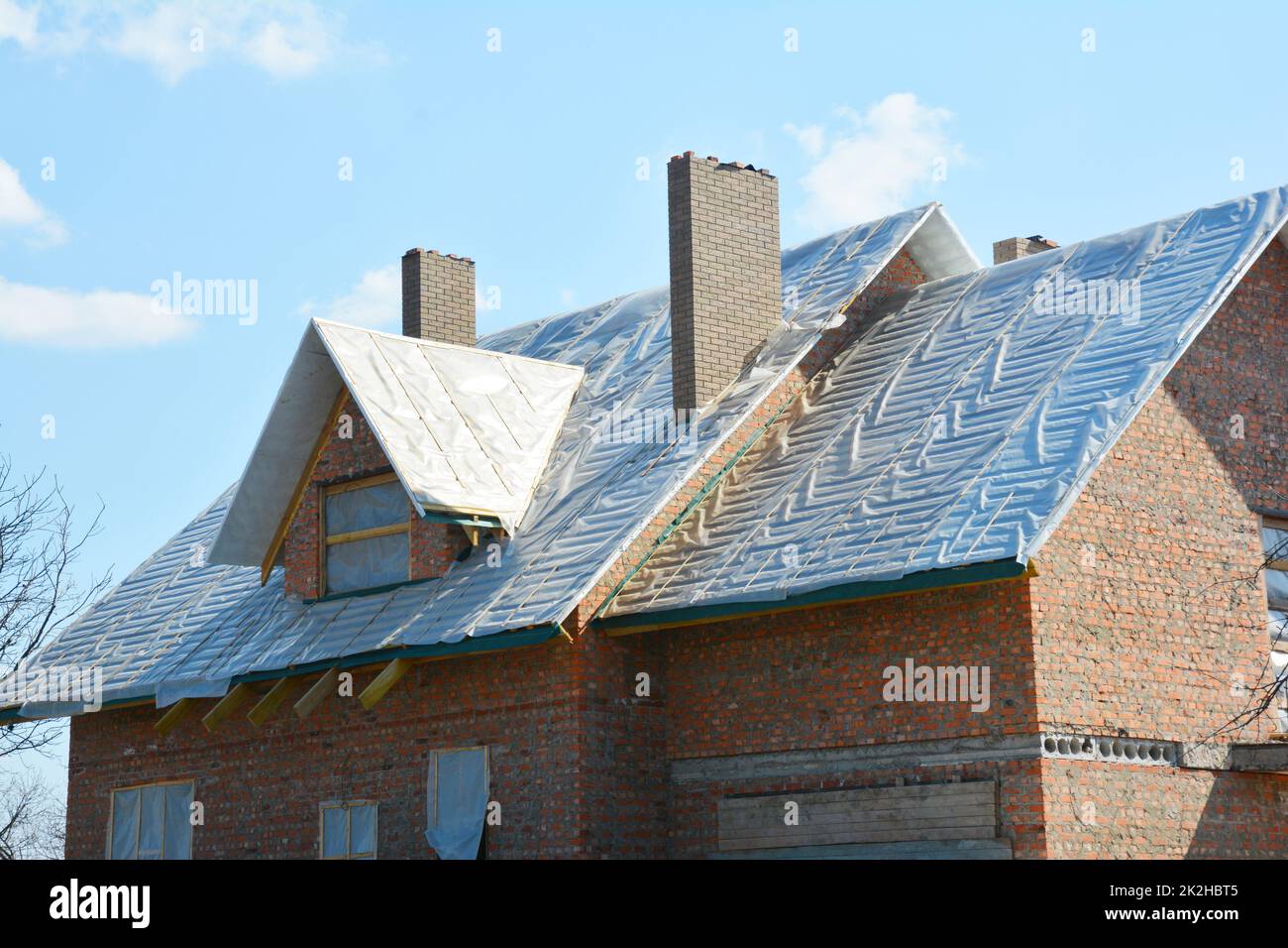 Roofing material Waterproof for thermal-insulation and waterproofing, warm roof construction and roof waterproofing membrane. Stock Photo