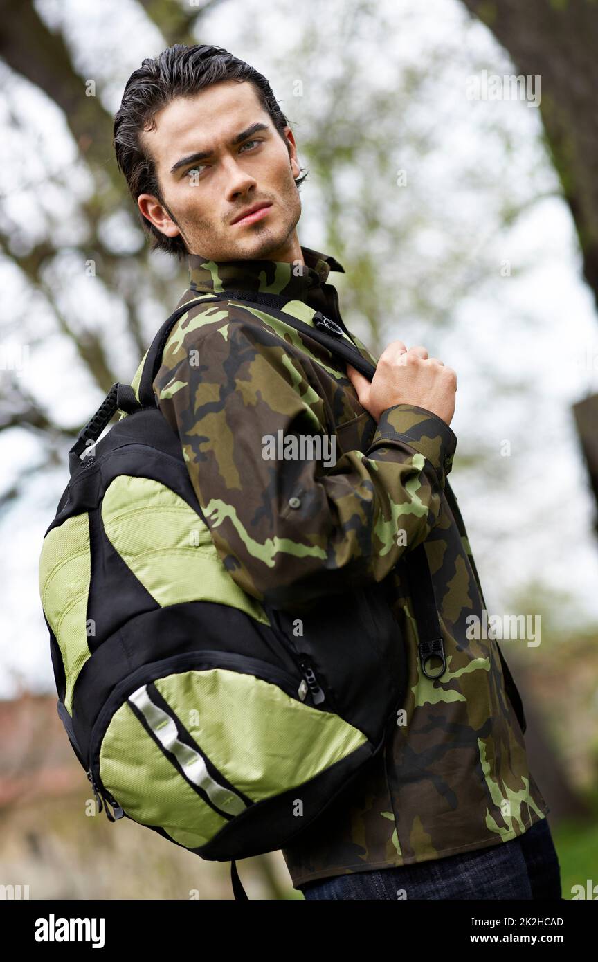 Man with the backpack Stock Photo