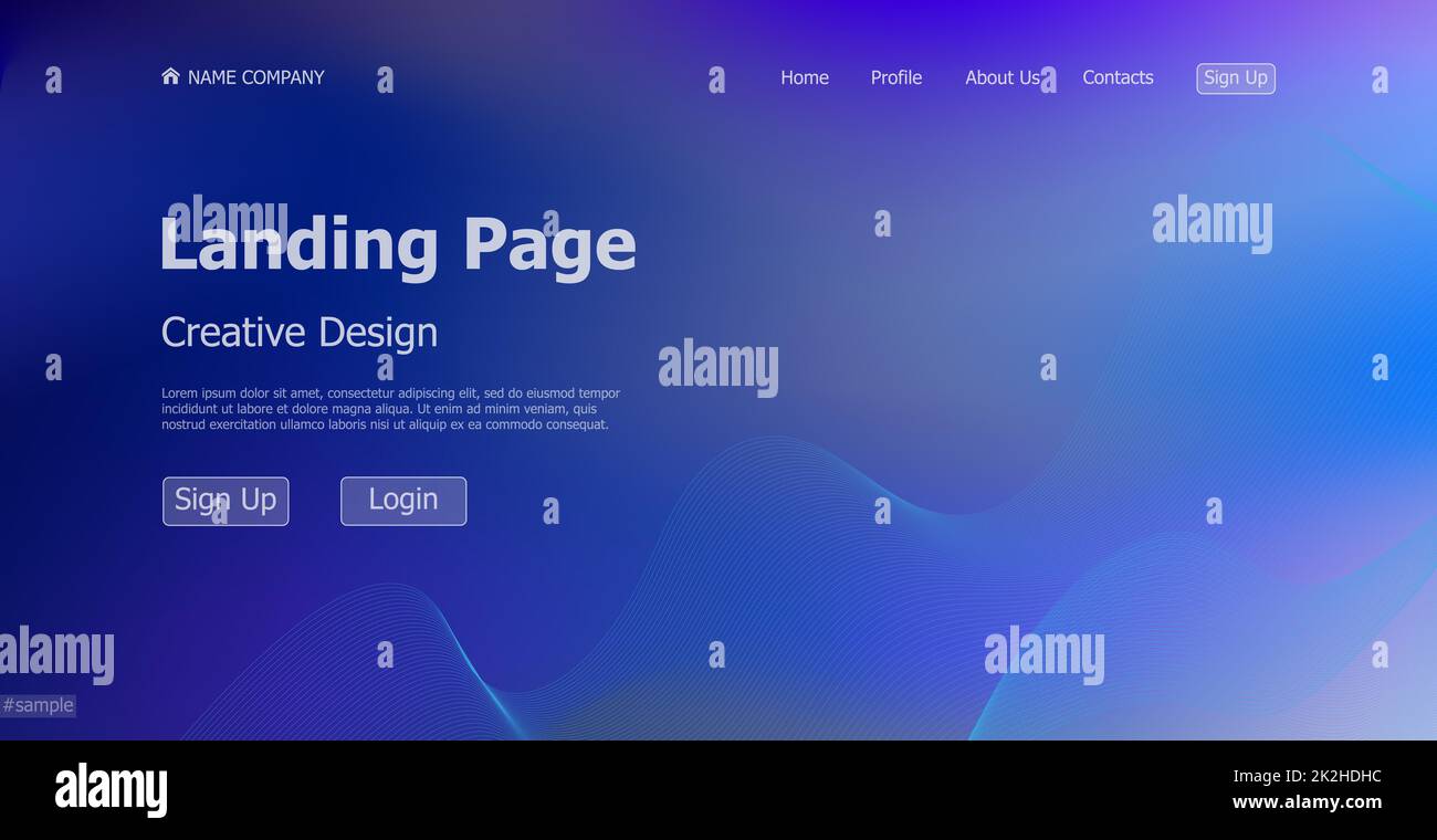 Gradient blue web template landing page digital website landing page design concept - Vector Stock Photo