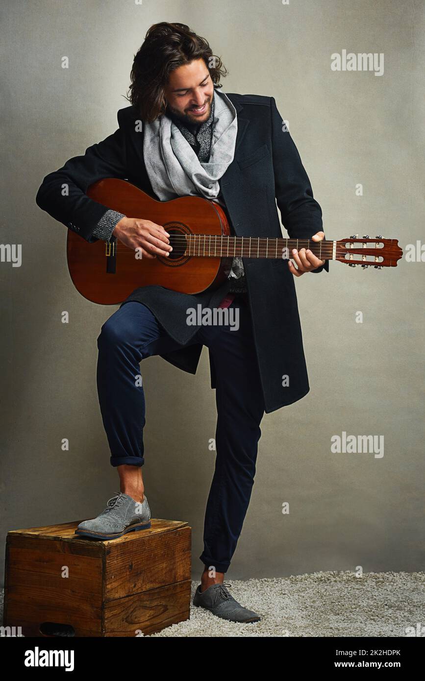 Guitarist Pose Seated Studio Background While Stock Photo 370314050 |  Shutterstock