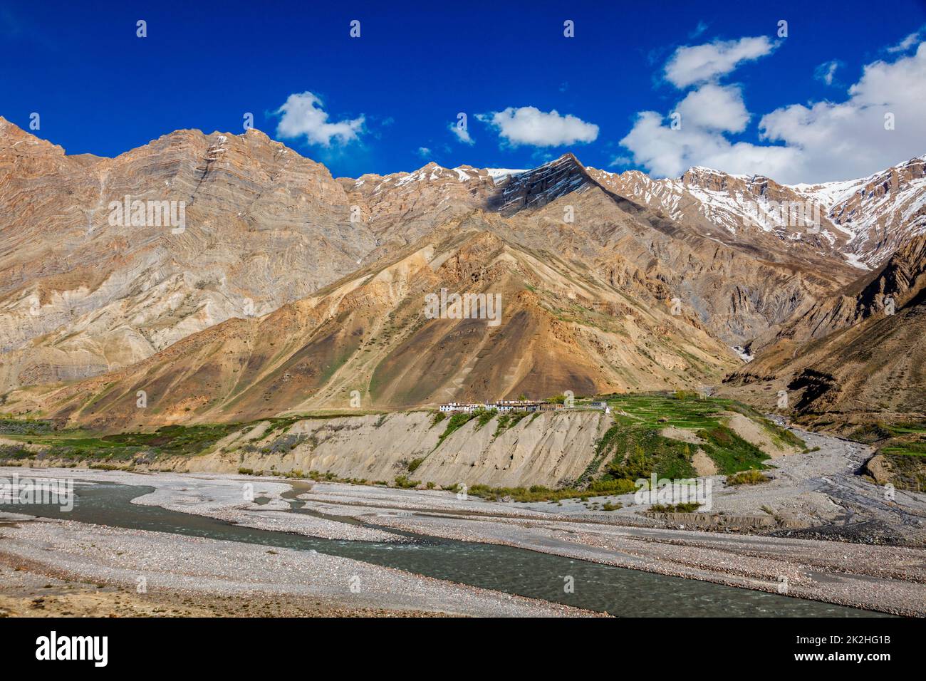 Village in Himalayas mountains. Pin Valley, Himachal Pradesh, India