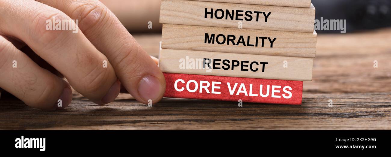 Business Ethics And Principal Values. Manage Essential Balance Stock Photo