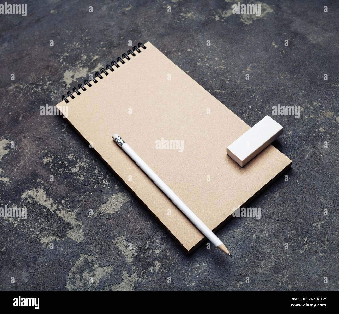 Kraft notepad, pencil and eraser Stock Photo