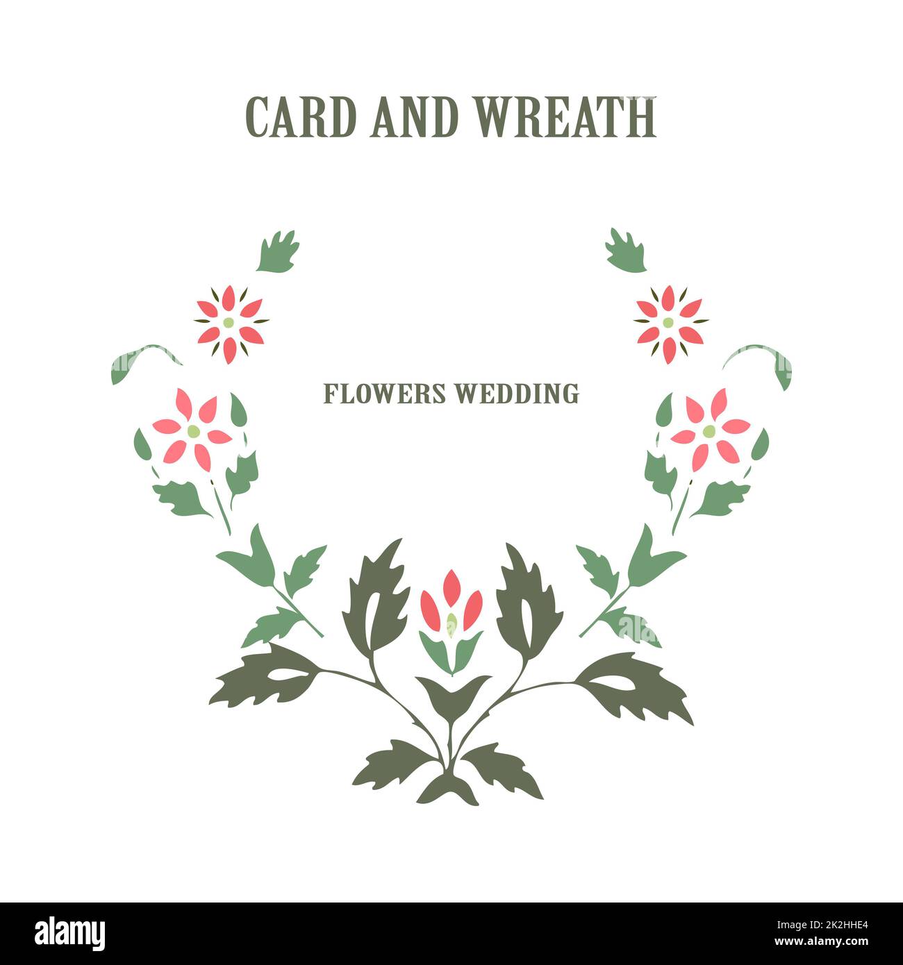 Minimalist wedding invitation floral card. Simple wildflowers, stems