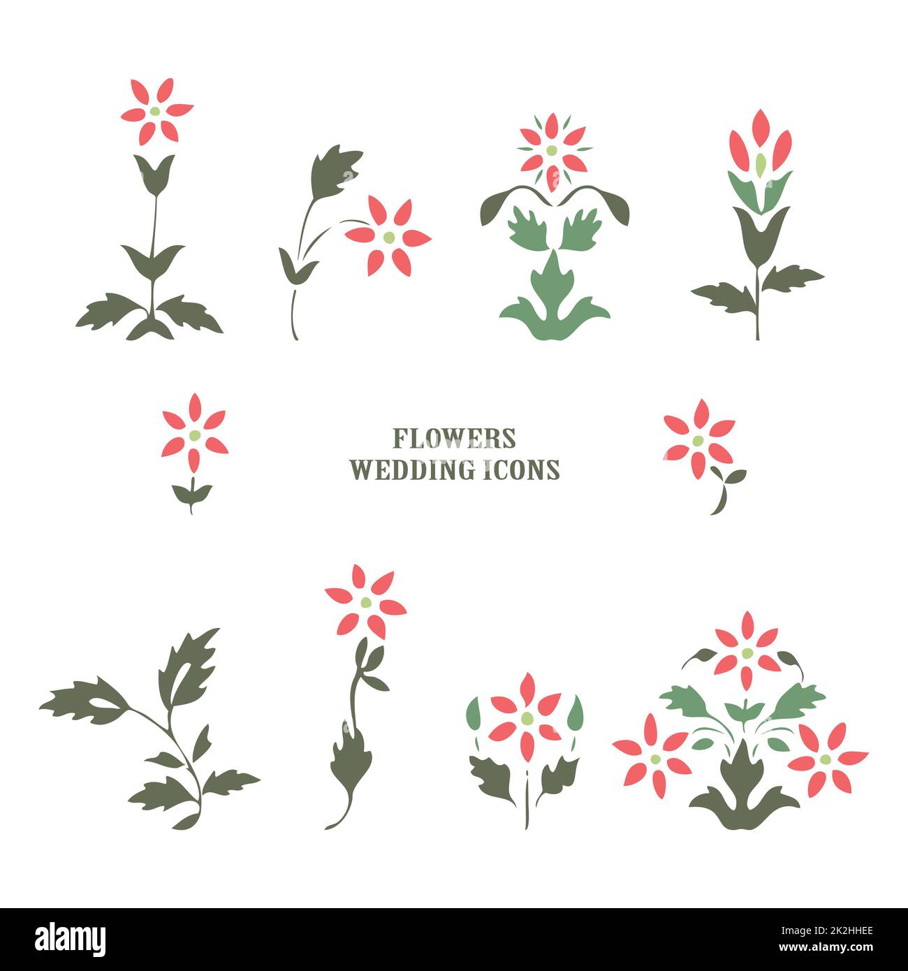 Minimalist wedding invitation floral card. Simple wildflowers, stems