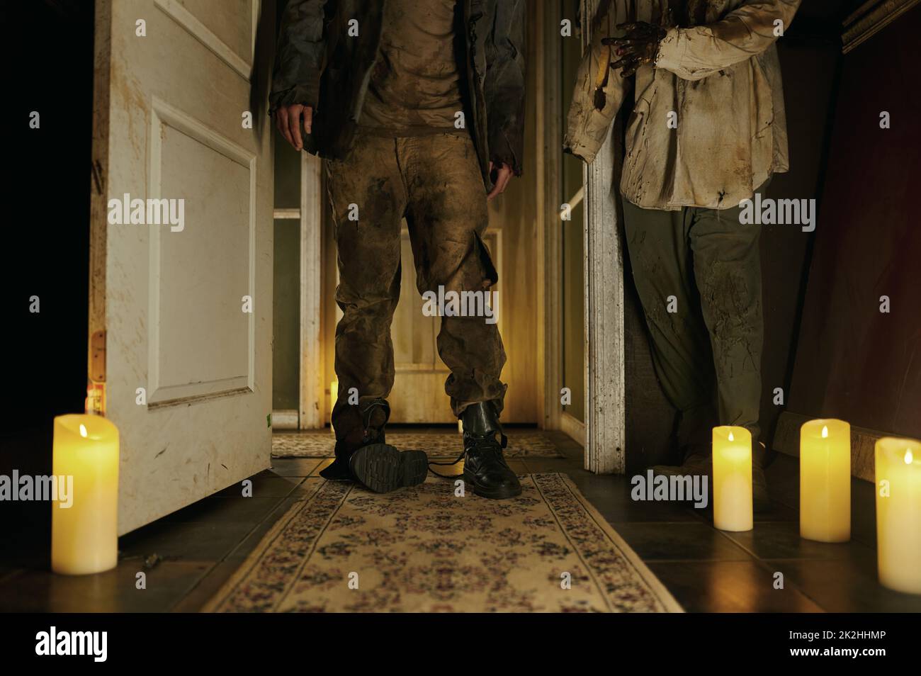 Scary zombie corpse in the house interior Stock Photo