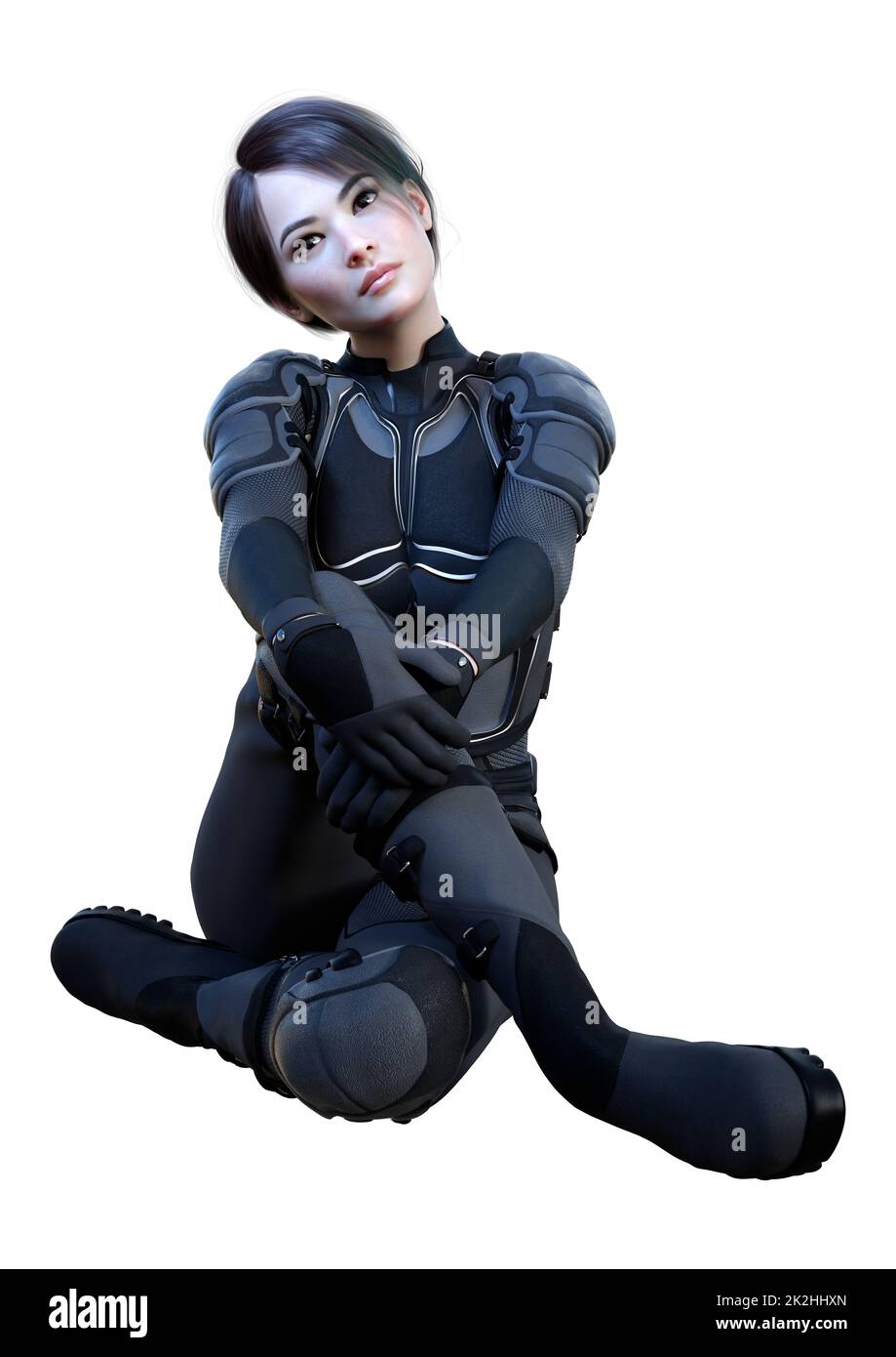 3D Rendering Female Sceince Fiction Warrior on White Stock Photo