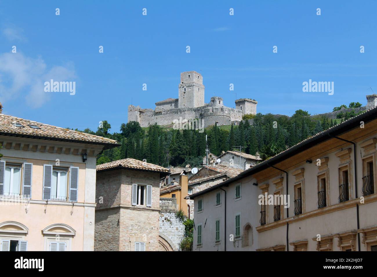 The Rocca Maggiore of Assisi on the top of the hill overlooking the ...