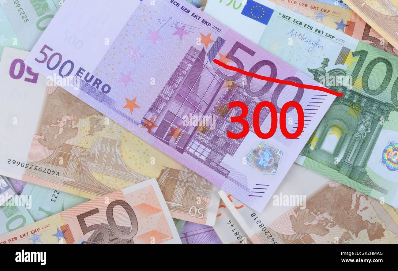 Inflation, financial crash, euro banknotes, economy development and