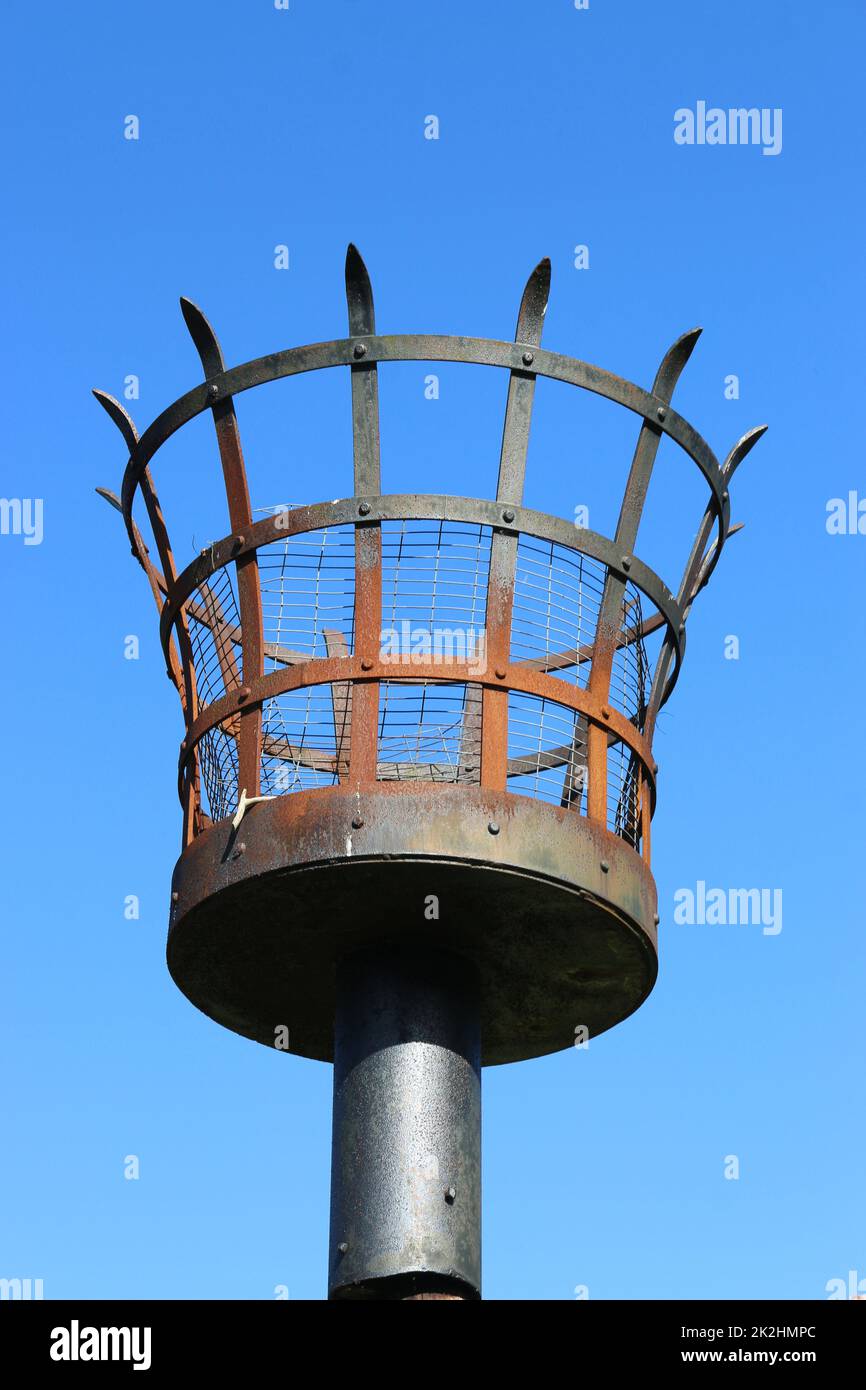 Metal basket fire beacon on pole Stock Photo Alamy