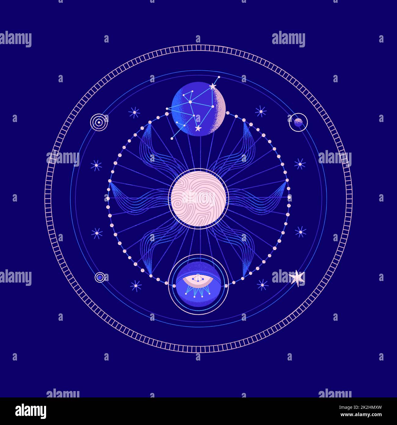 Mysterious space round composition with planets and stars. Vector ...