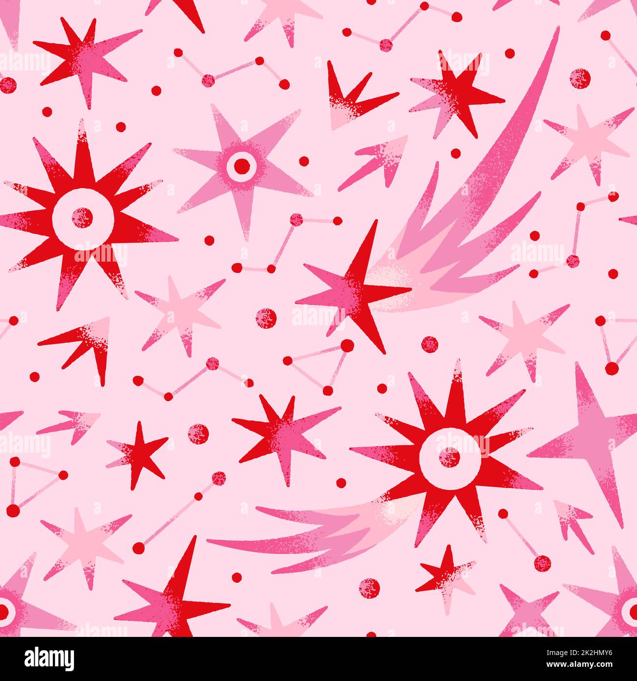 Space abstract seamless pattern with red constellations. Vector illustration on theme of astrology, astronomy Stock Photo