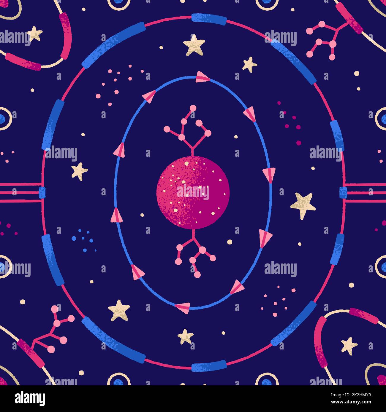 Space seamless patterns of planet, stars, other celestial bodies. Vector illustration Stock Photo