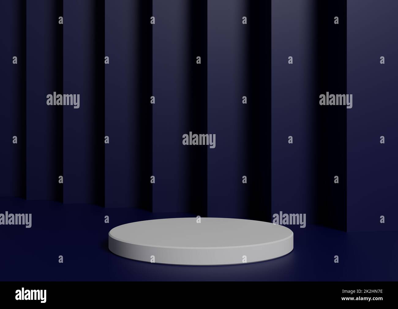Simple, Minimal 3D Render Composition with One White Cylinder Podium or Stand on Abstract Navy Blue Background for Product Display Stock Photo