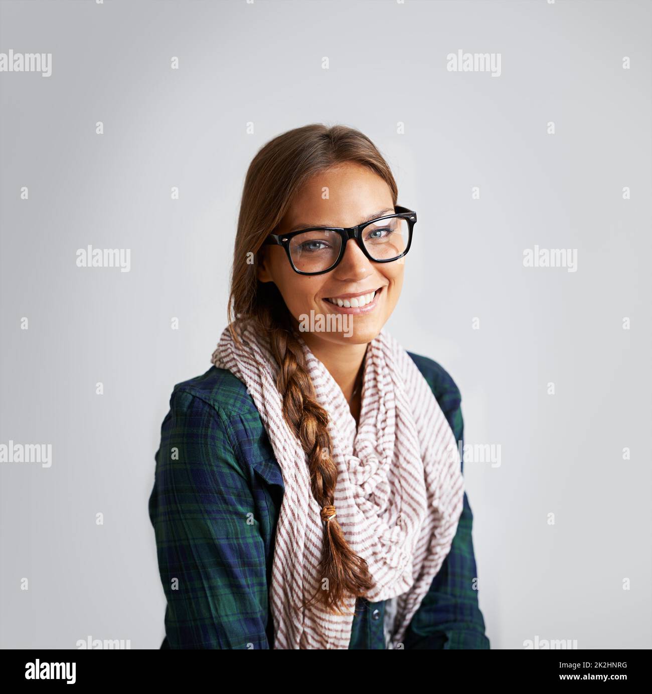 Cheerful Pretty Girl Wearing Glasses. Isolated Stock Image - Image of  female, brunette: 129367037