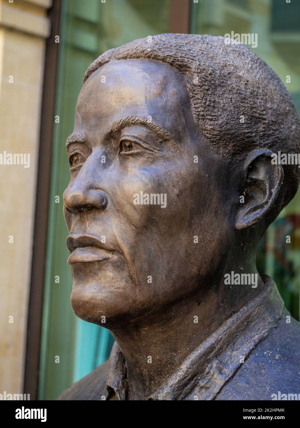 Close up of the footballer Walter Tull from a statue at the Guildhall, Northampton, UK; he went on to become the first black officer in WW1 Stock Photo