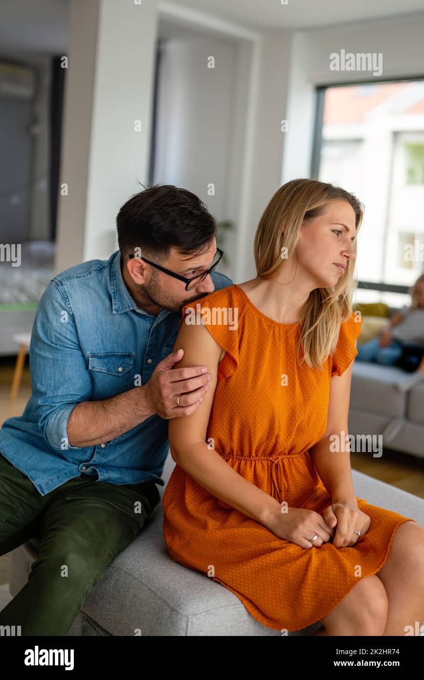 Frustrated couple arguing and having marriage problems. Disappointed in love. Concept for divorce. Stock Photo