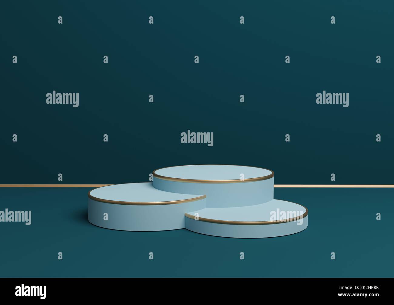 Dark teal, aqua blue 3D rendering simple product display with three ...