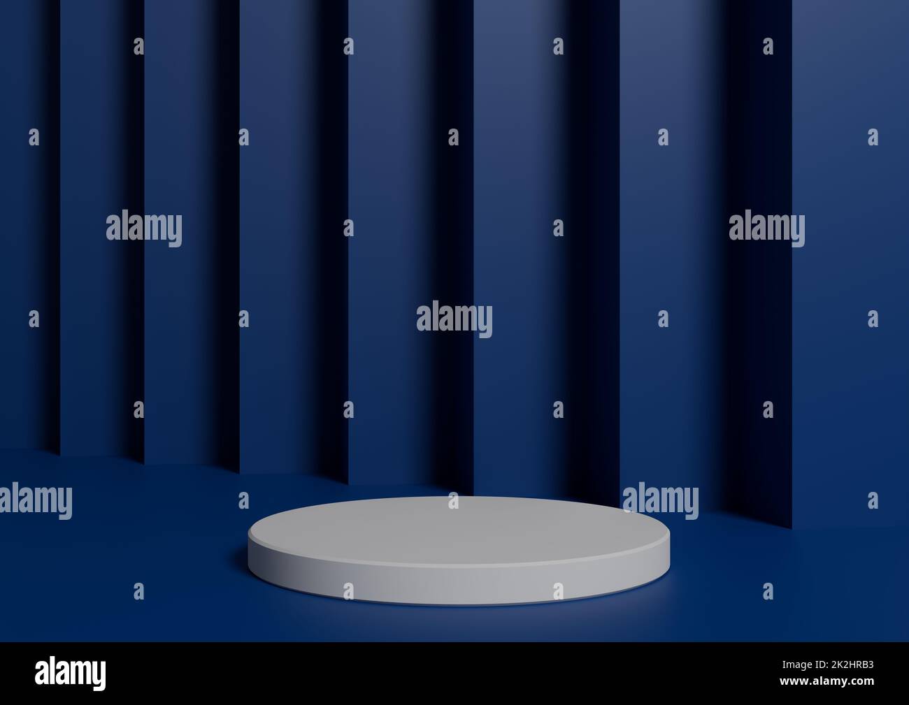 Simple, Minimal 3D Render Composition with One White Cylinder Podium or Stand on Abstract Royal Blue Background for Product Display Stock Photo