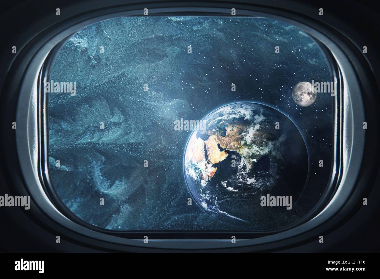 View on a planet Earth and Moon. Elements of this image furnished by NASA. Stock Photo
