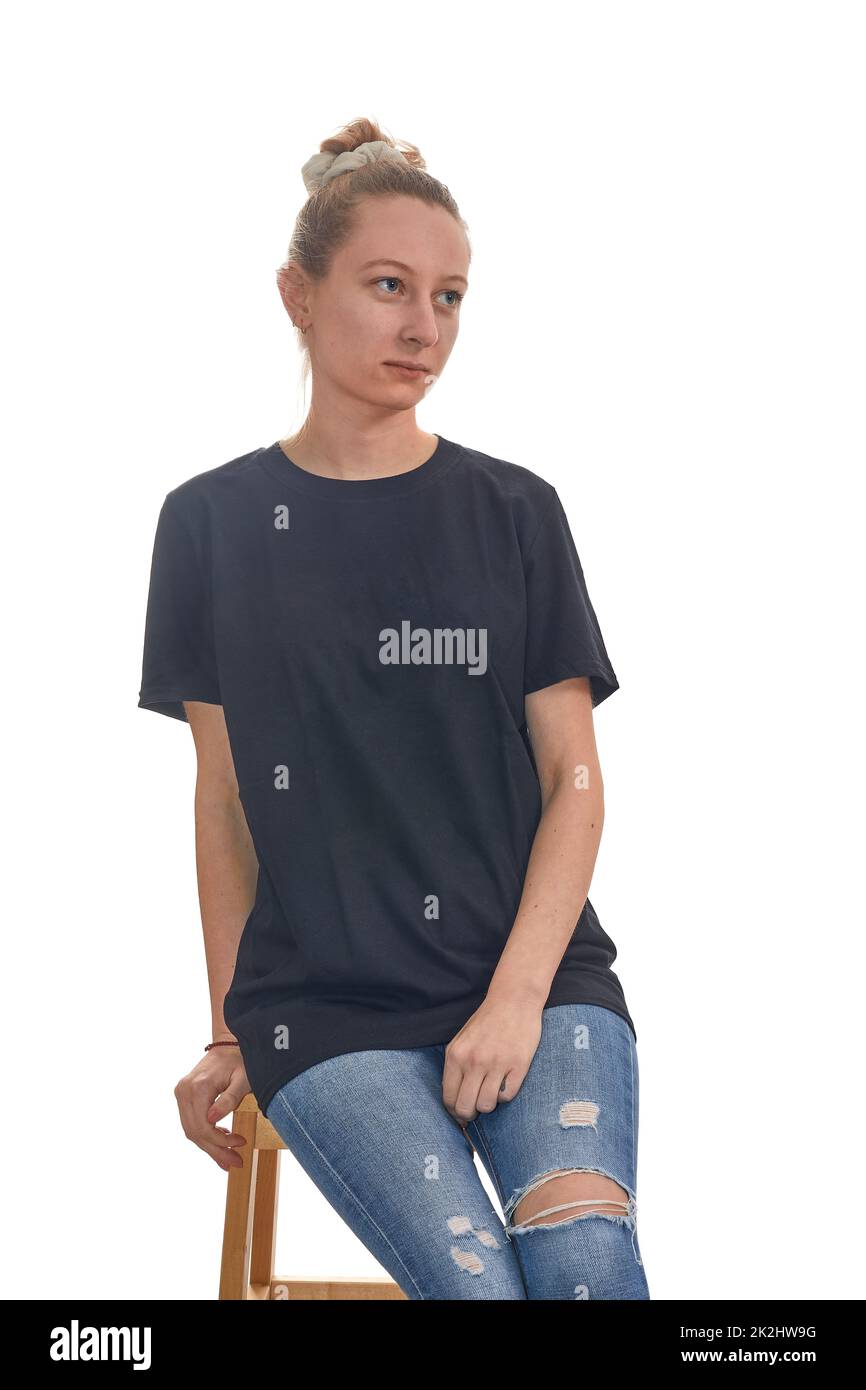 Girl in T-shirt white background isolated Stock Photo