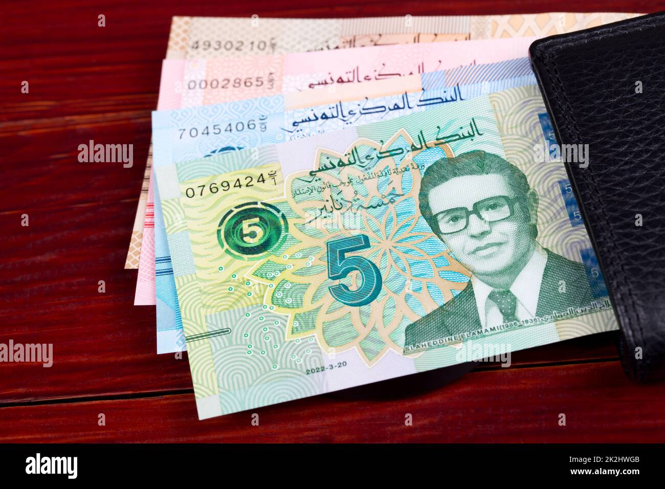 Tunisian money - Dinars - new series of banknotes in the wallet Stock Photo