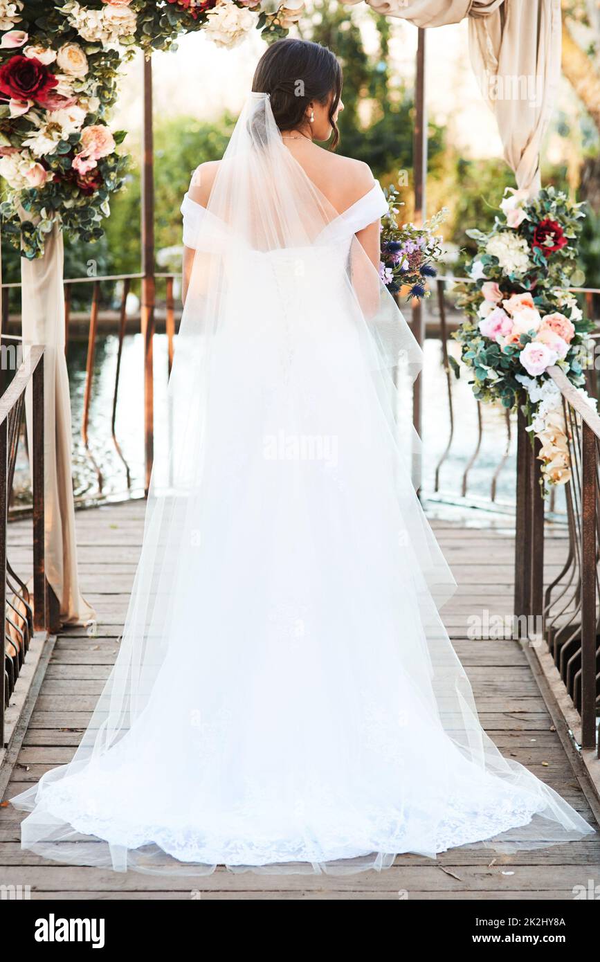 Bride alone happy outdoors hi-res stock photography and images - Alamy