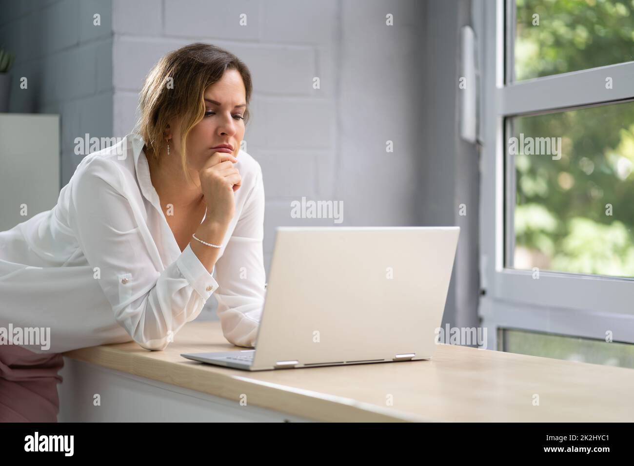 Online Virtual Training Conference Webinar. Woman Interview Stock Photo