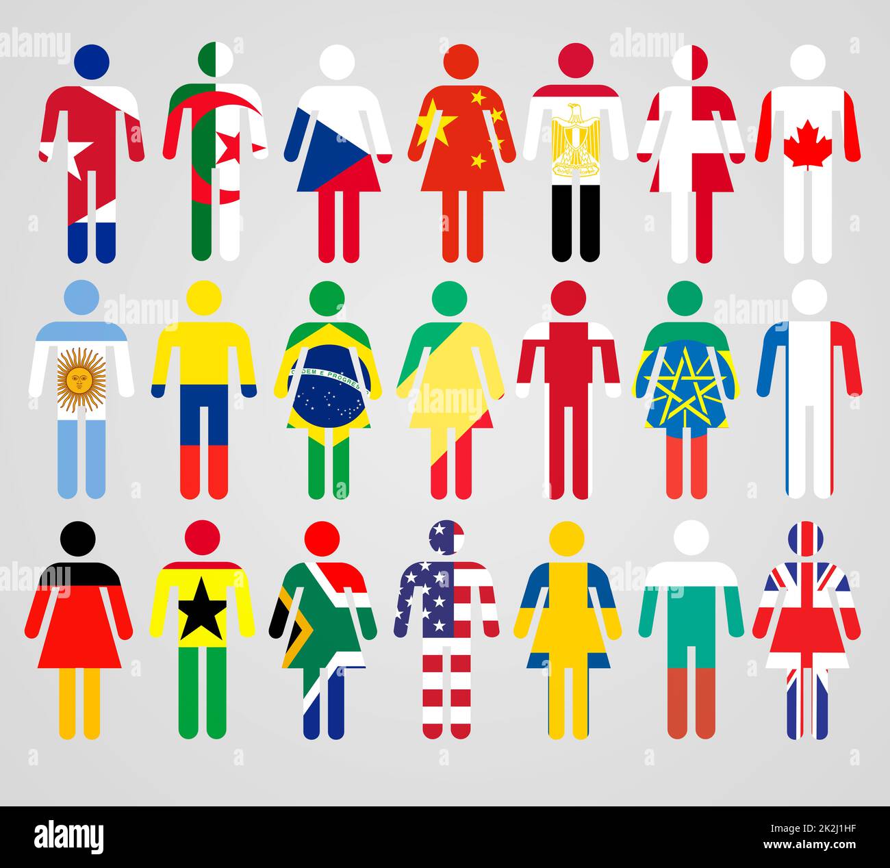 So different, yet all the same. Representations of people with different nationalities. Stock Photo
