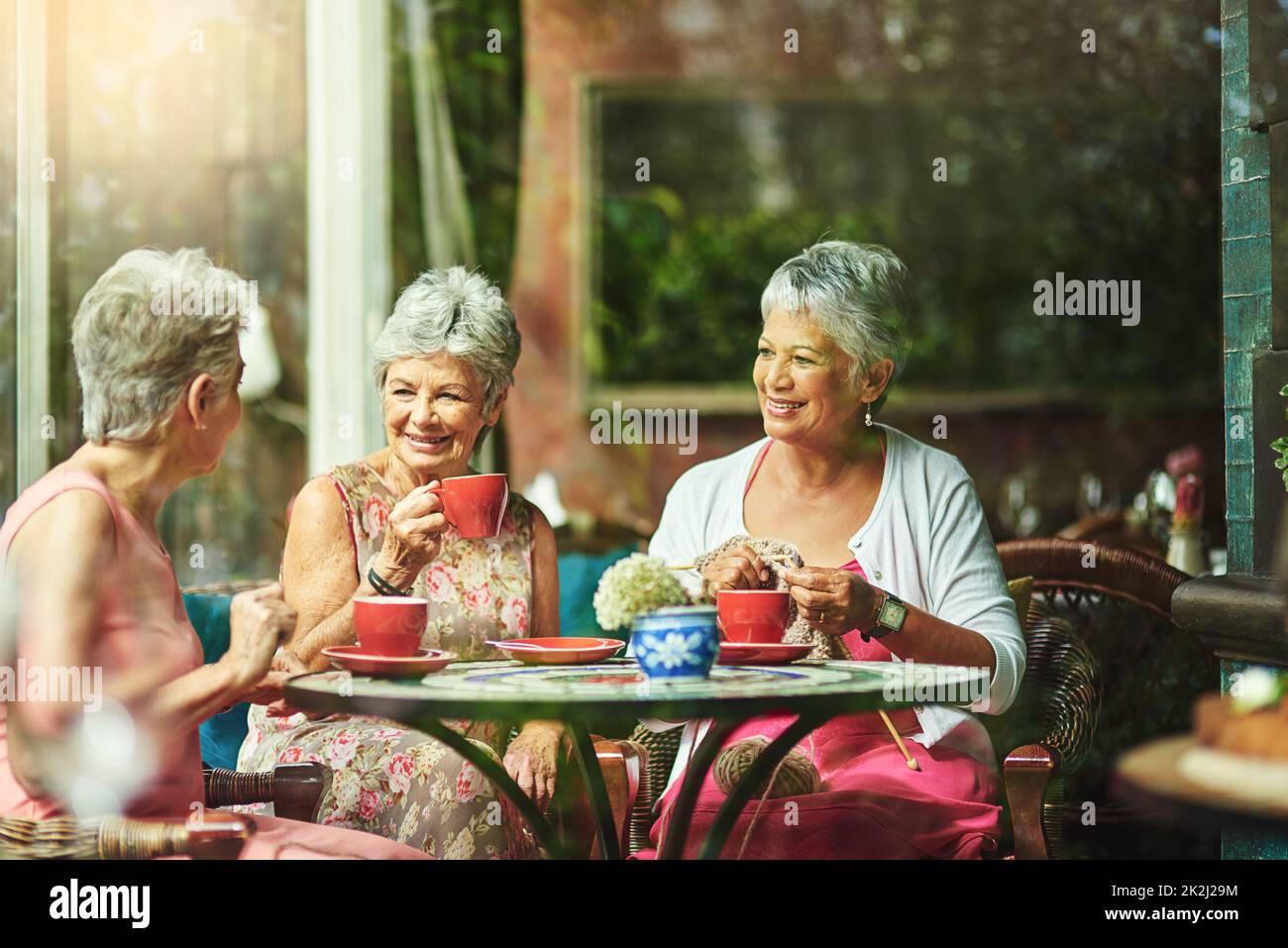 Making time to catch up with good old friends. Cropped shot of a group of senior female friends enjoying a lunch date. Stock Photo