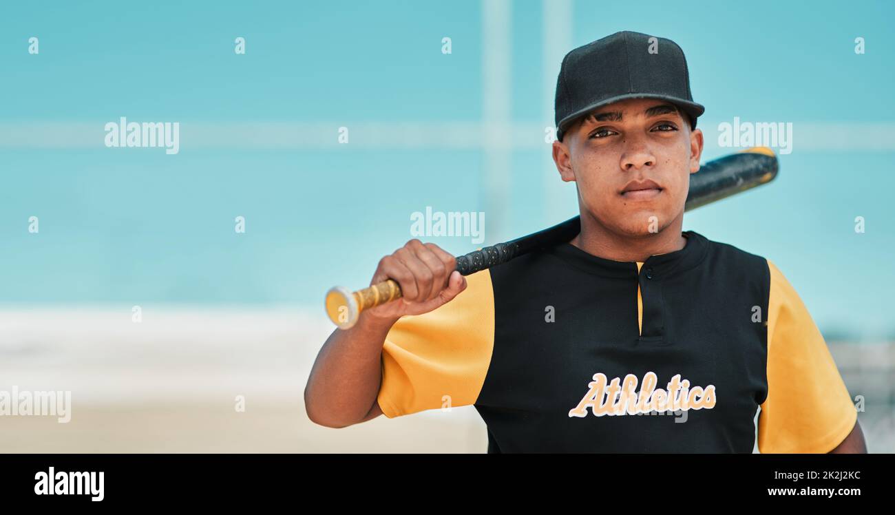 When I swing, I dont miss. Shot of a young baseball player holding a