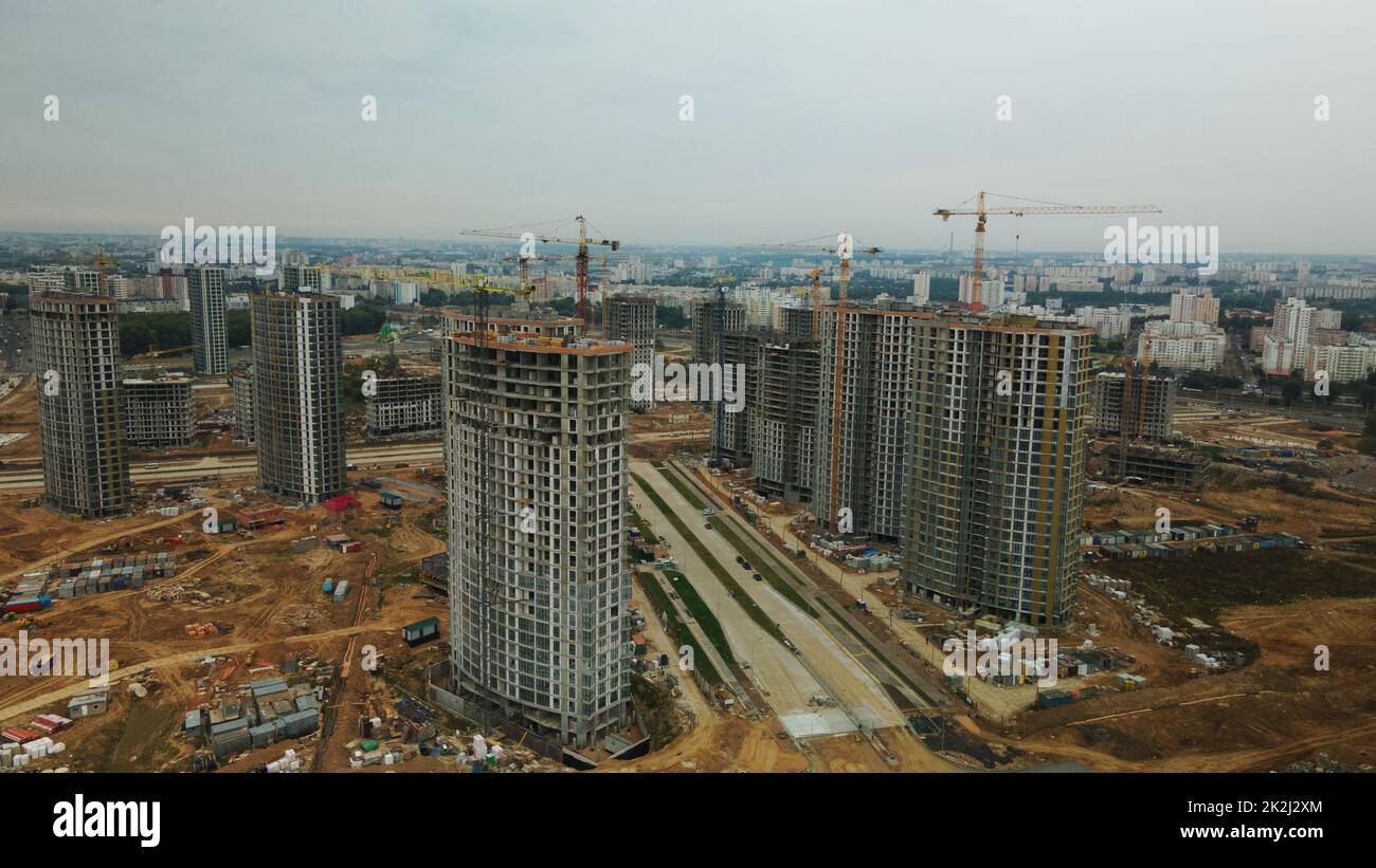 Construction site of a new city block. Construction of multi-storey ...