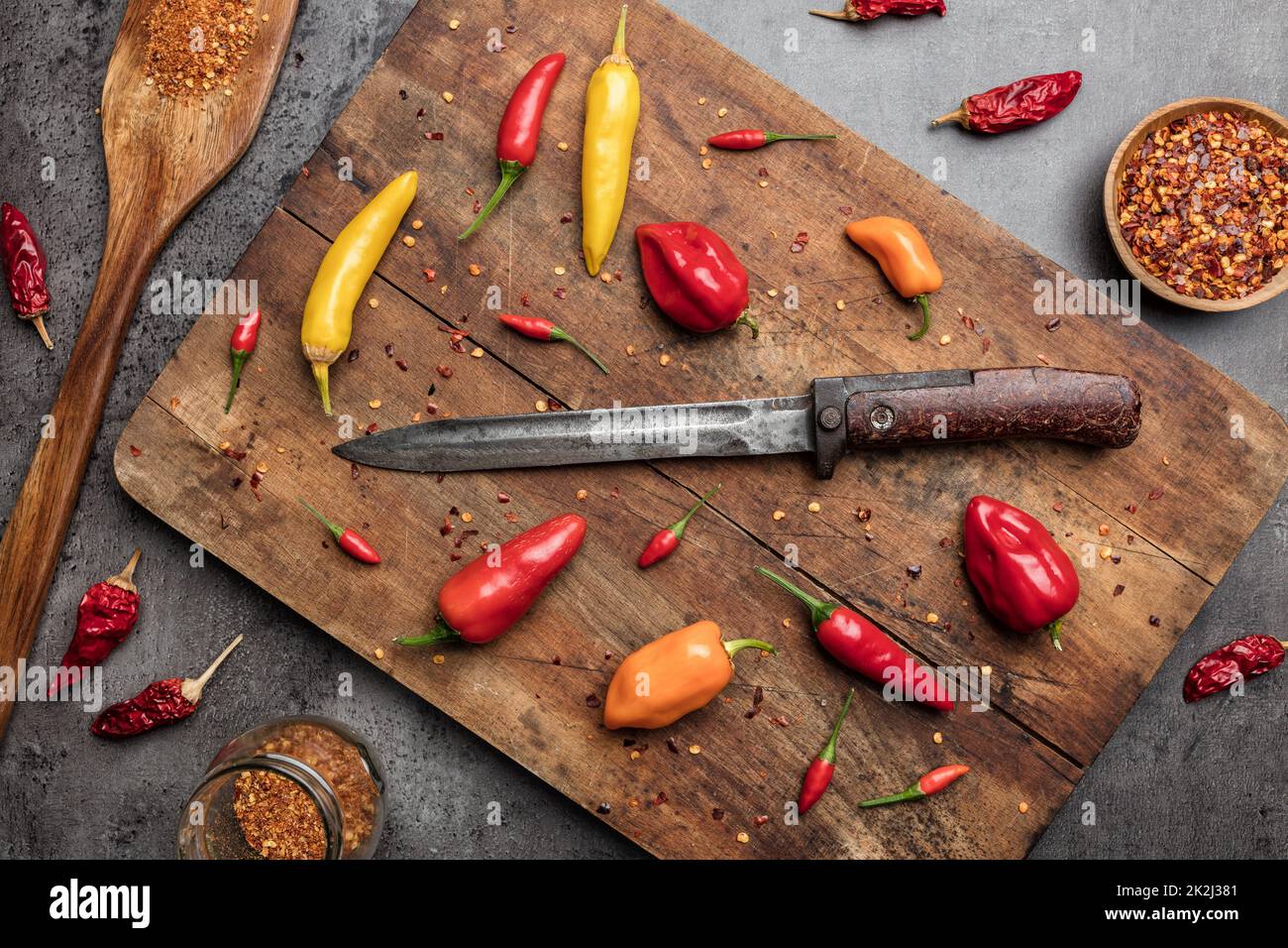 Variety of fresh and dried chili peppers Stock Photo - Alamy