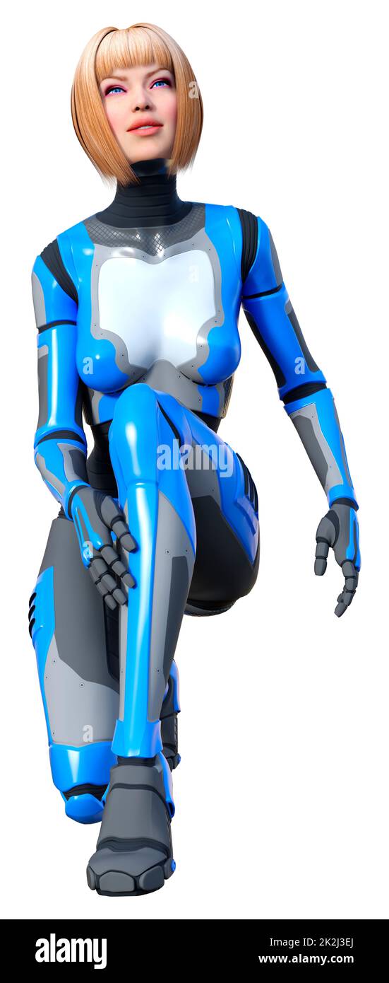 3D Rendering Female Robot on White Stock Photo