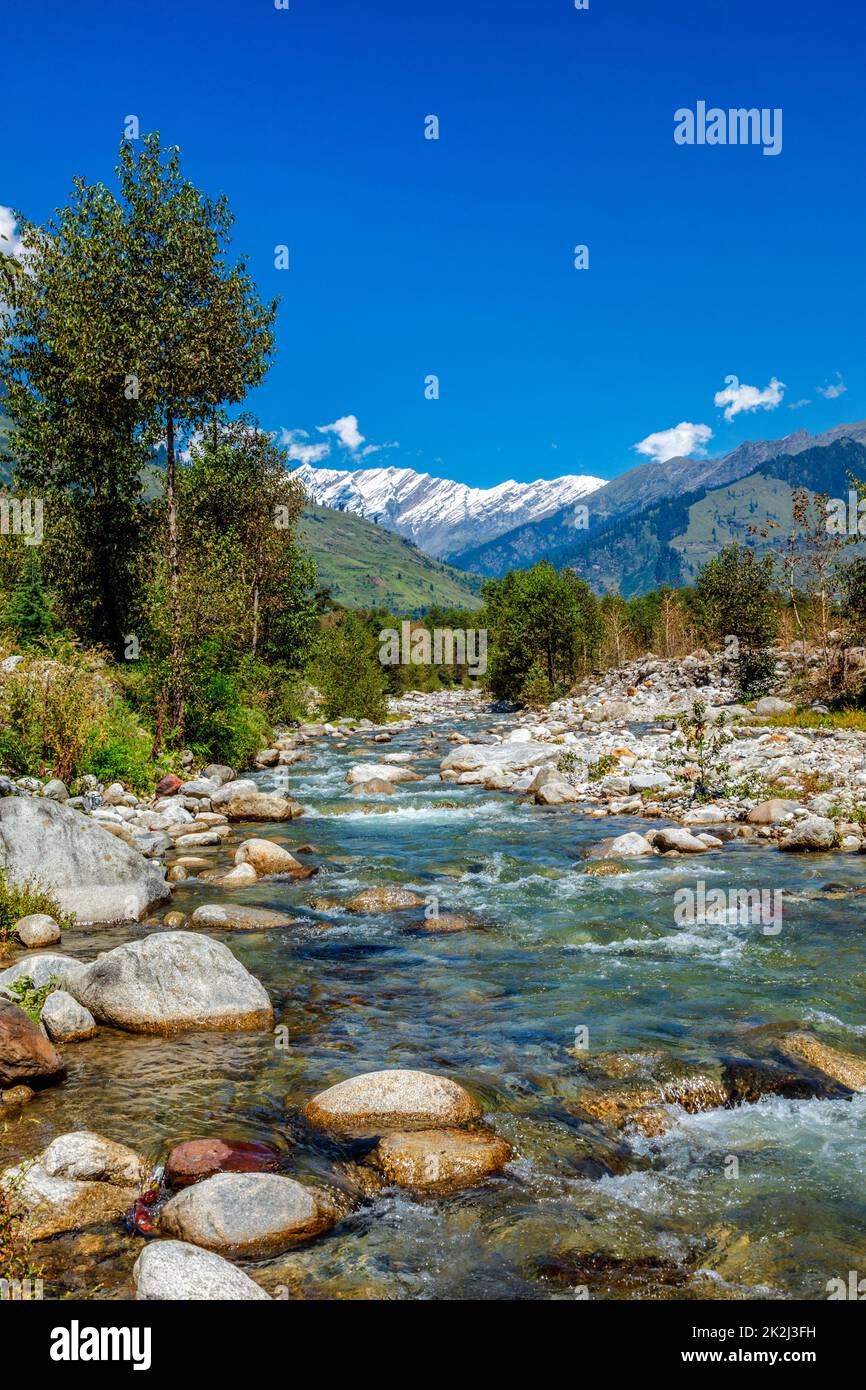 Beas River in Kullu Valley, Himachal Pradesh, India Stock Photo
