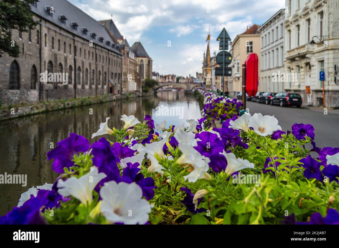 Flowers on the bridge in Ghent, Belgium Stock Photo Alamy