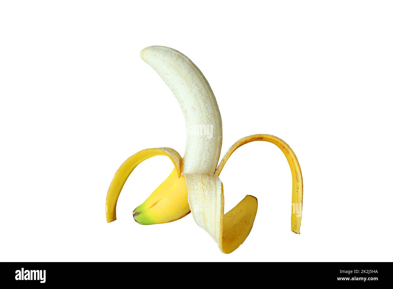 A finger of peeled fresh ripe banana isolated on white background Stock Photo