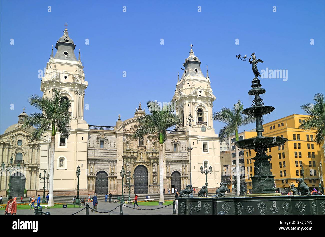 The Basilica Cathedral of Lima in the Historic Center of Lima, One of the Impressive UNESCO World Heritage Site in Peru, South America Stock Photo