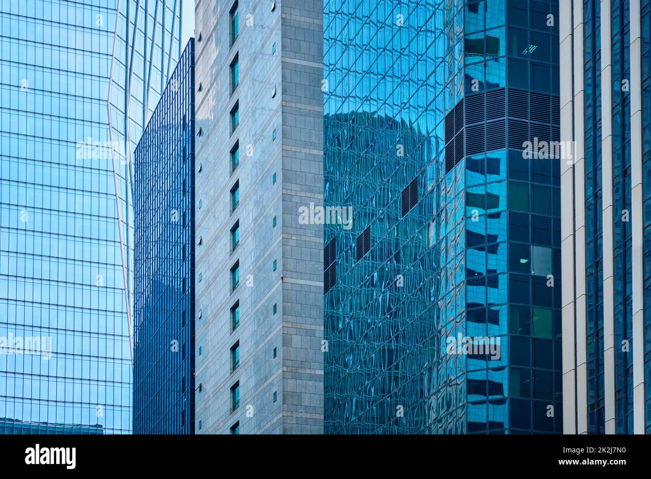Skyscrapers high rise buildings close up Stock Photo