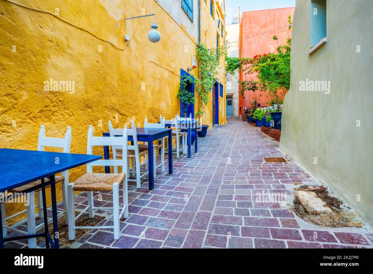 Scenic picturesque streets of Chania venetian town. Chania, Creete, Greece Stock Photo