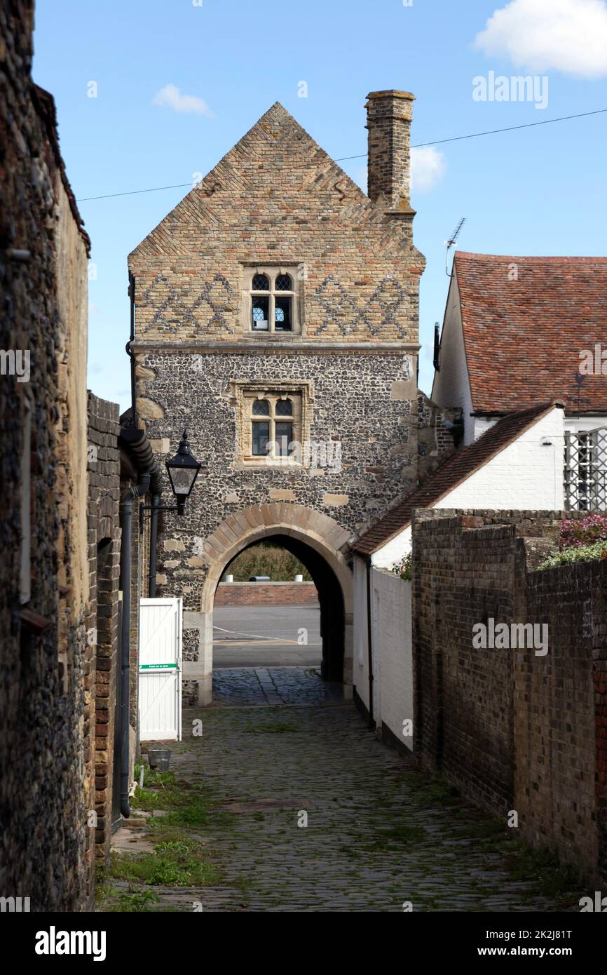 Rear view of the  Fisher Gate on the quay at Sandwich, Kent Stock Photo