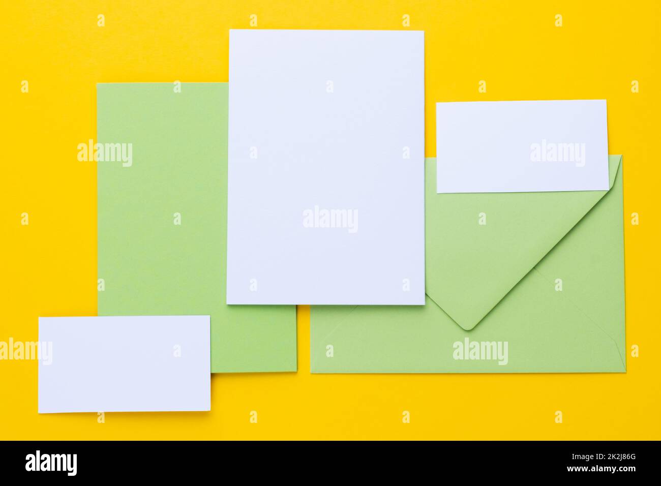 Set of branding elements in spring colour. Mock up for graphic designers presentations or business portfolios. Stock Photo