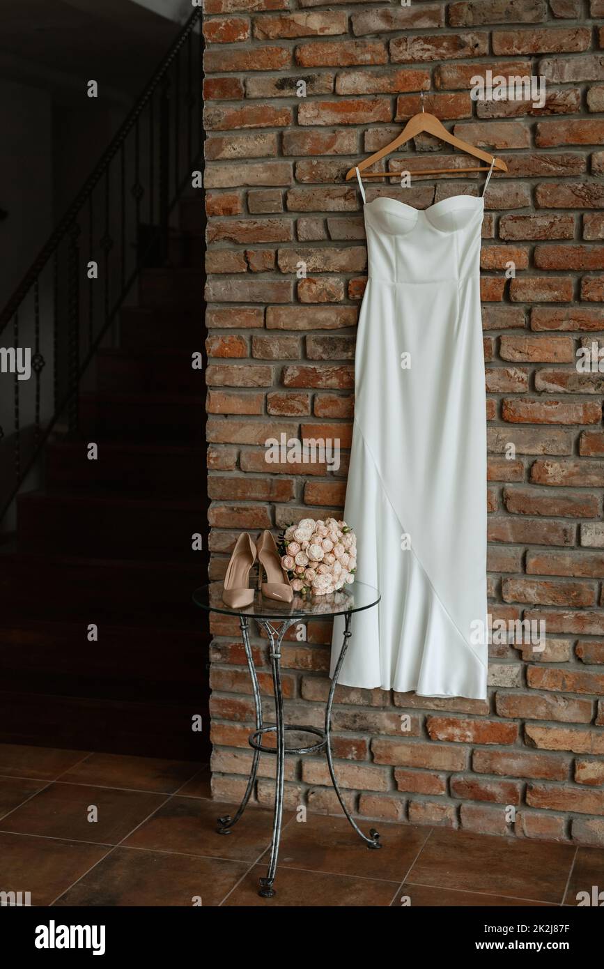 perfect white wedding dress on the wedding day Stock Photo Alamy