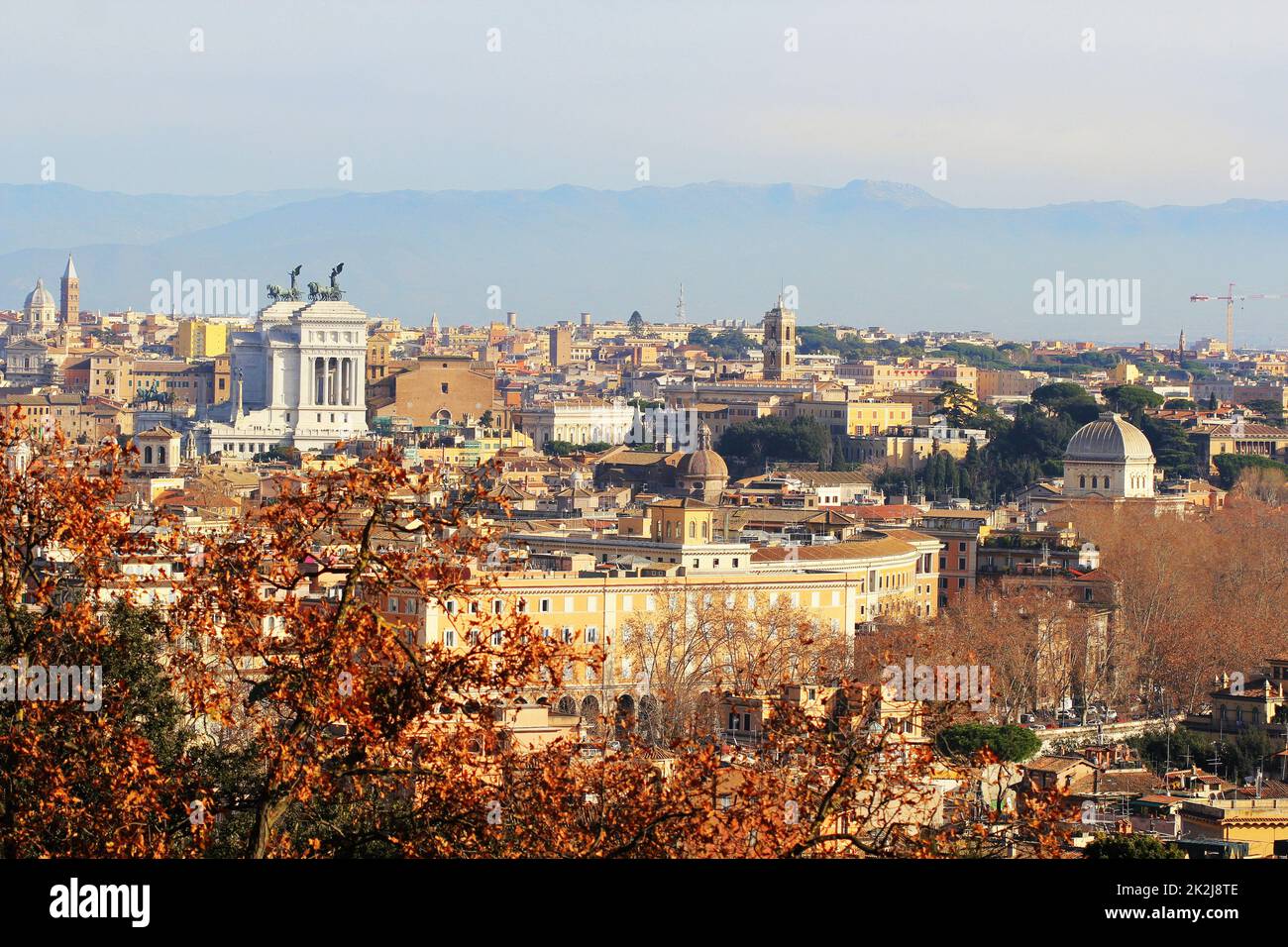 Rome (Italy) - The view of the city from Janiculum hill and terrace, with Vittoriano, Santa Maria in Ara Coeli church and Campidoglio Stock Photo