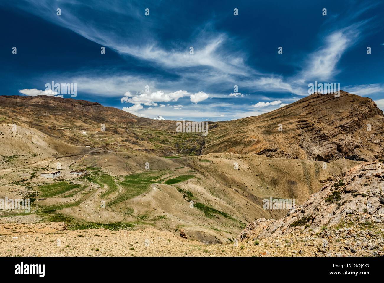 View of Gete village in Spiti valley in Himalayas. Spiti valley, Himachal Pradesh, India Stock Photo